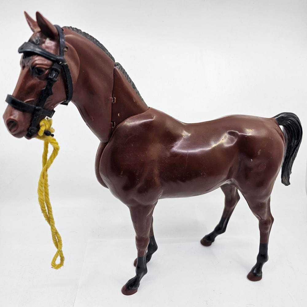 Vintage Louis Marx & Co Brown Horse Plastic 1970's Movable Neck Made in USA